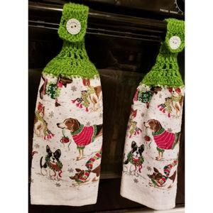 Set of 2 Christmas dogs tea towels